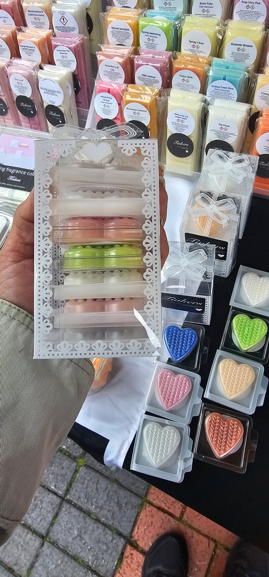 Box of 7 random woolen heart samples