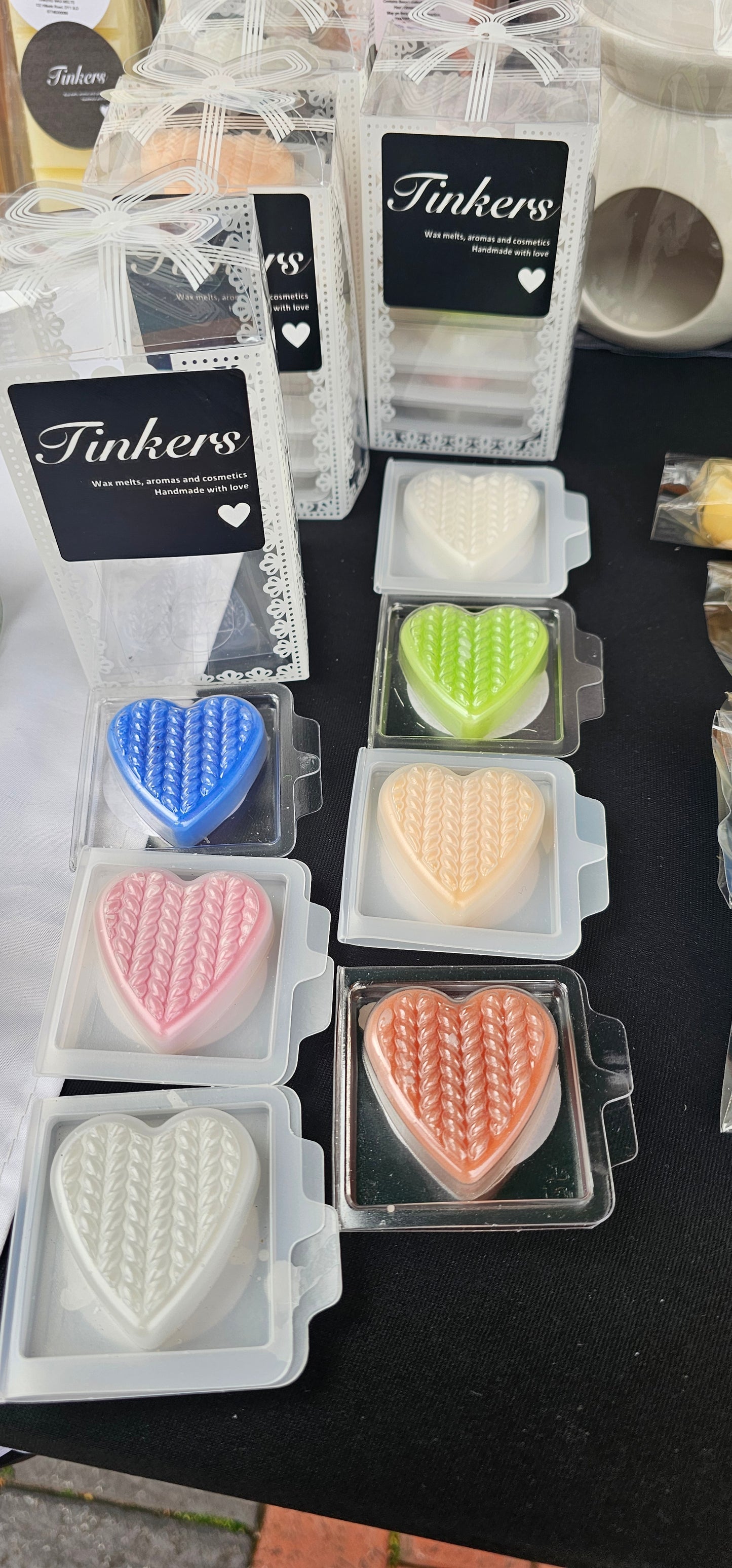 Box of 7 woolen heart samples